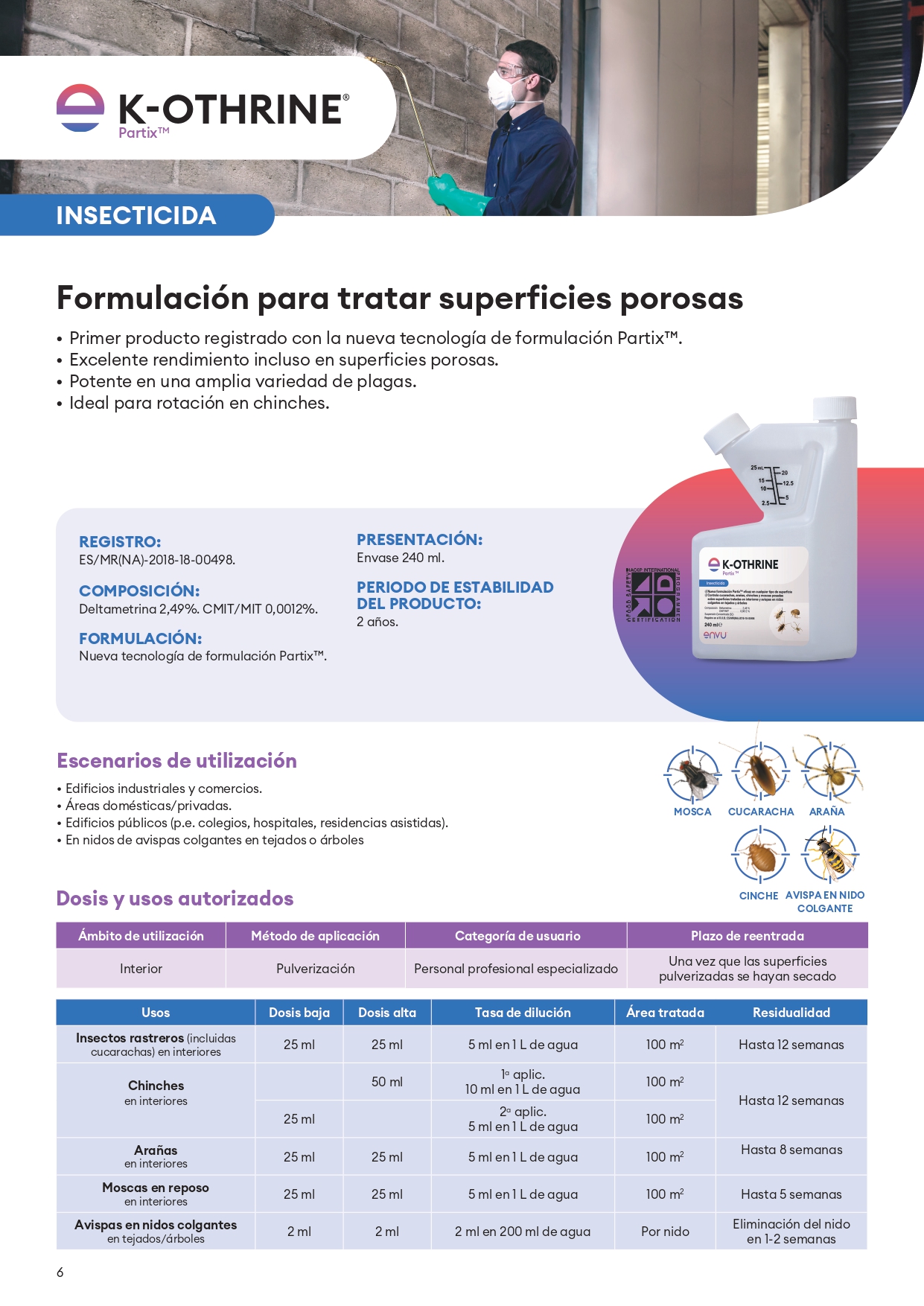Envu-Bayer K-Othrine Partix – Insecticida Profesional para el Control de Plagas, Tratamiento contra Insectos Rastreros, Formato Líquido de 240 ml.